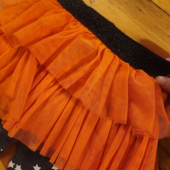 Young Hearts Girls 4T Orange Tulle Skirt Black Star Print Halloween Leggings - Picture 4 of 7